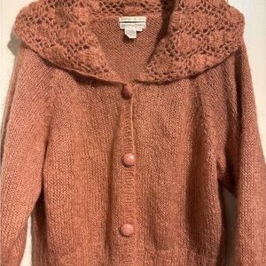 Vintage Hand Knit Jennifer Reed Mohair Women's Pink Collared Button Sweater